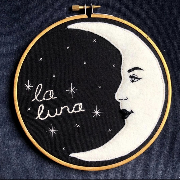 Hand-stitched Moon Embroidery Hoop Art - Picture 3 of 3